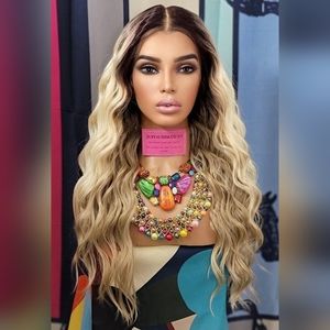 triple ash blonde beige brown balayage hd lace front water wave wig